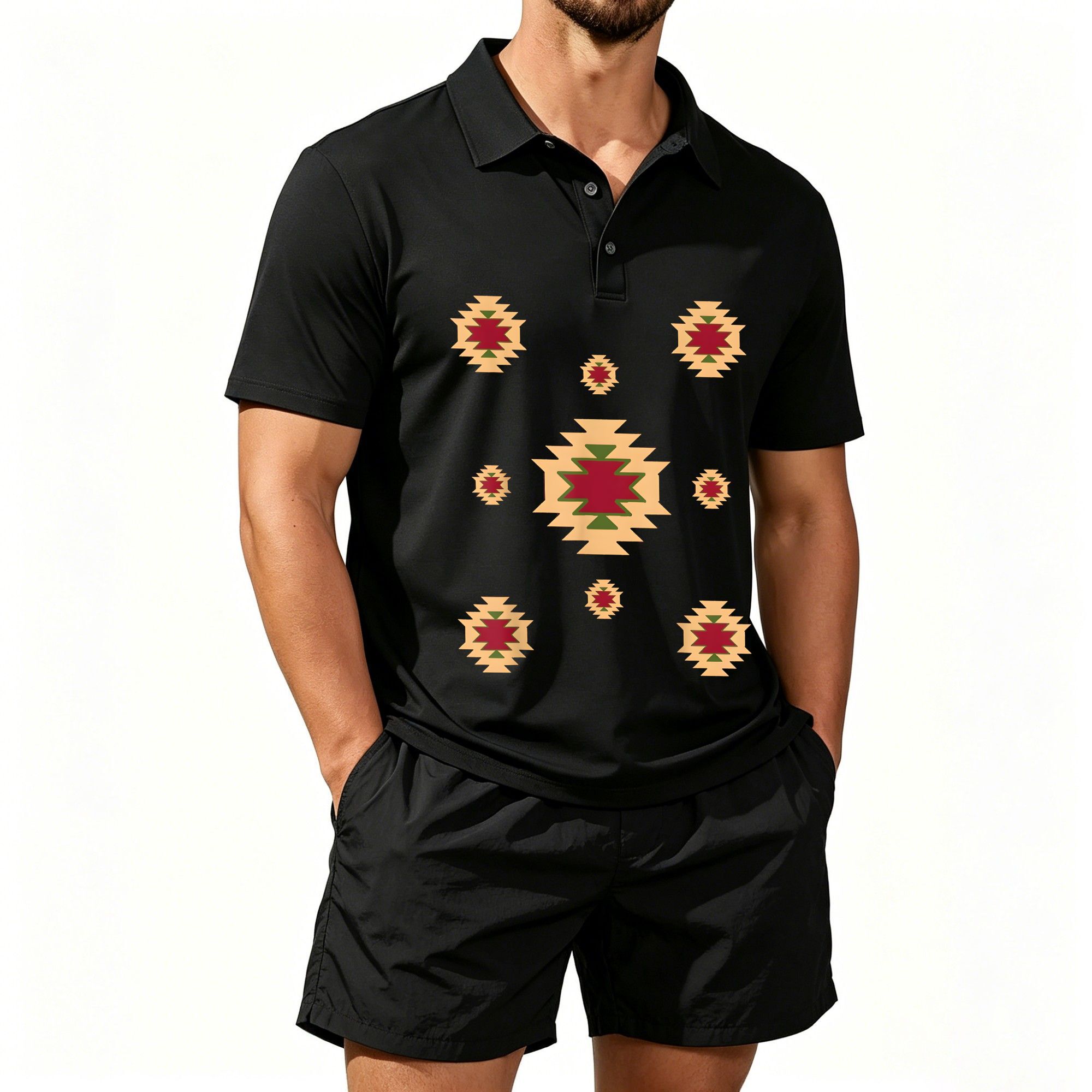 Ethnic Wear - Men's Short-Sleeved Polo Shirt Set, Western