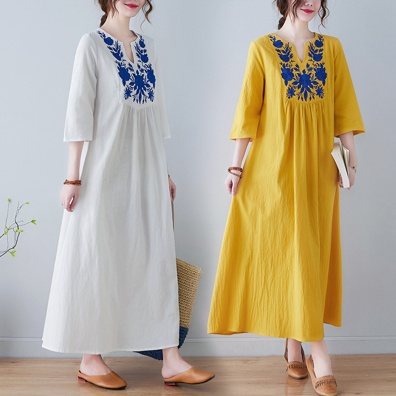 Ethnic Fashion Dress - New Ethnic Style Loose Deep V-Neck