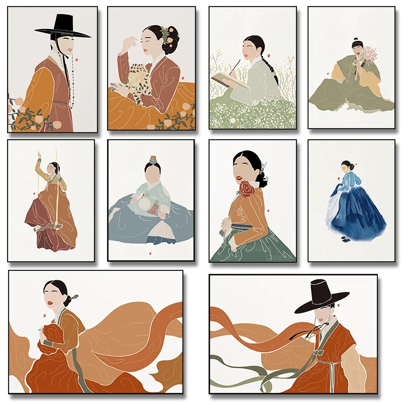 Hanbok Modern Set - Korean Hanbok Boho Art Posters and