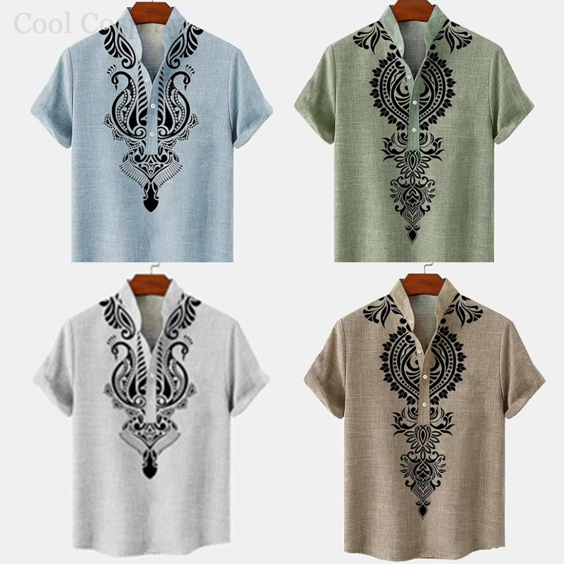 Male Retro Tops Henley Shirt M - Ethnic Fashion Style ulasan dan harga