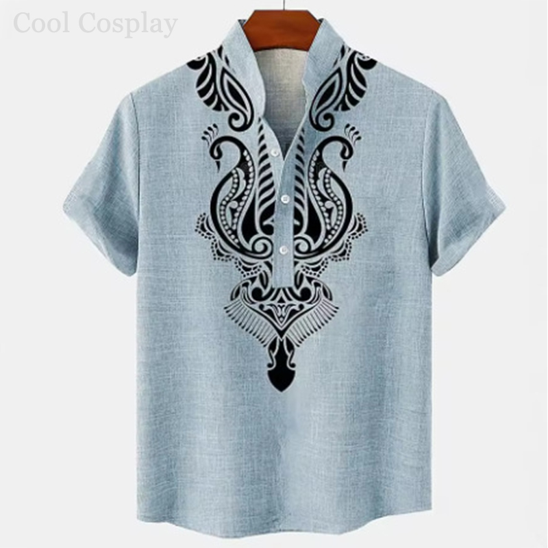 Male Retro Tops Henley Shirt M - Ethnic Fashion Style ulasan dan harga