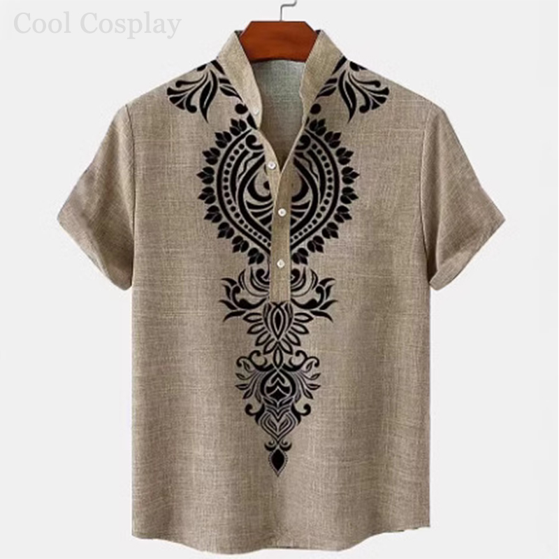 Male Retro Tops Henley Shirt M - Ethnic Fashion Style ulasan dan harga