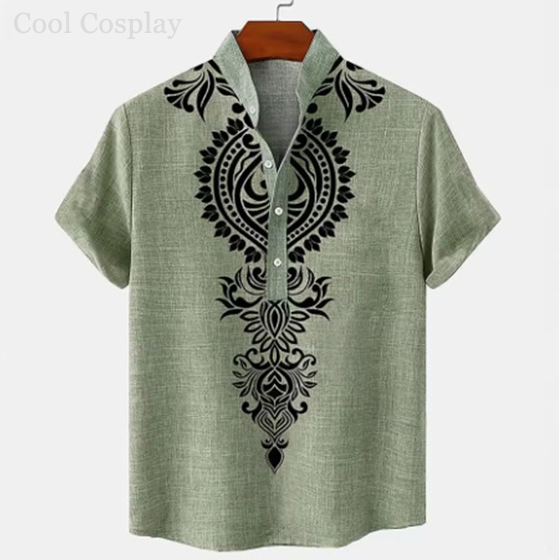 Male Retro Tops Henley Shirt M - Ethnic Fashion Style ulasan dan harga