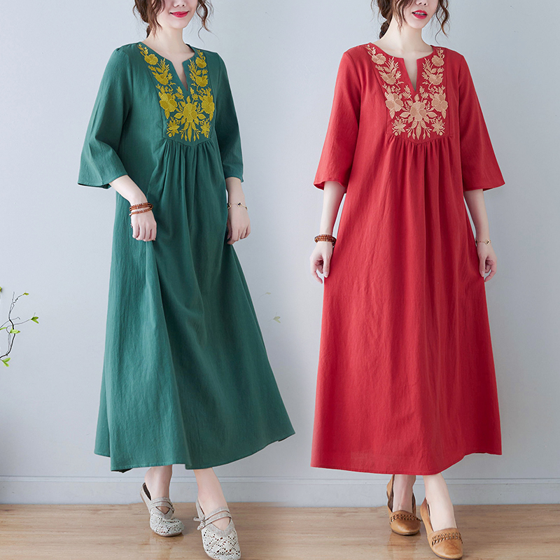 New Ethnic Style Loose Deep V- - Ethnic Fashion Dress ulasan dan harga