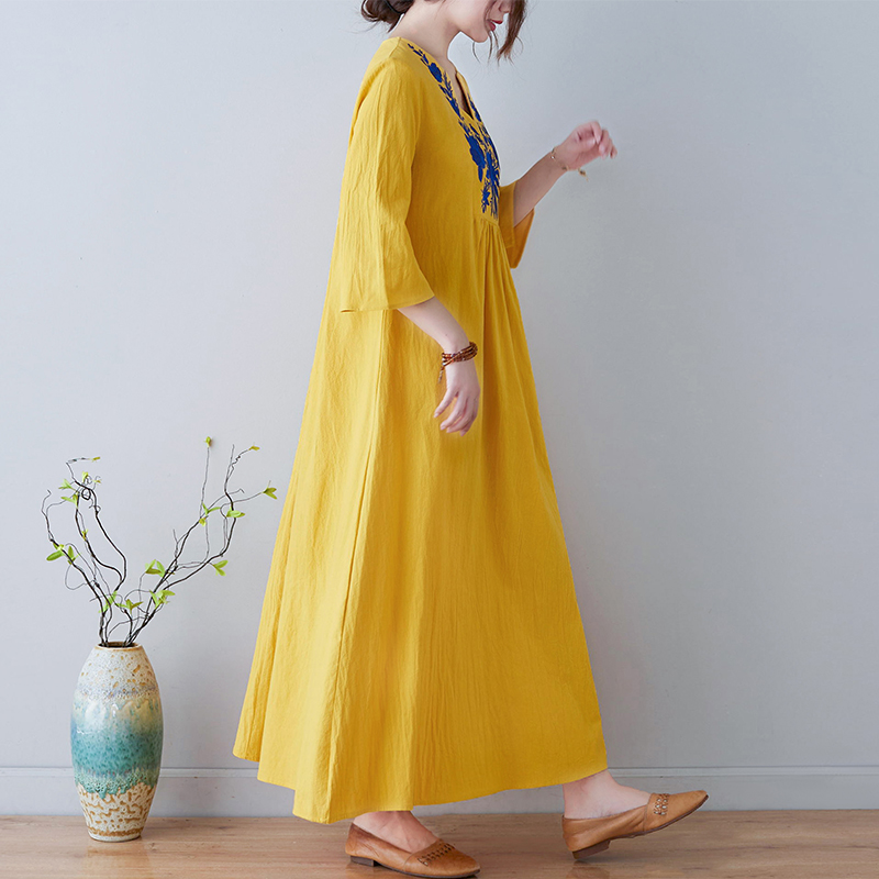New Ethnic Style Loose Deep V- - Ethnic Fashion Dress ulasan dan harga
