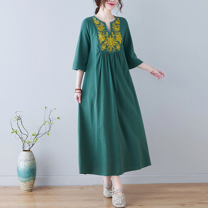 New Ethnic Style Loose Deep V- - Ethnic Fashion Dress ulasan dan harga