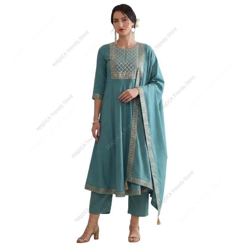 Peacock Blue Indian Women 3 Pi - Salwar Kameez Set ulasan dan harga