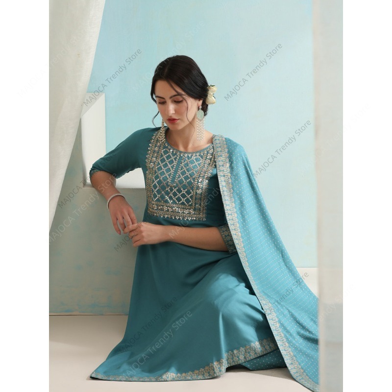 Peacock Blue Indian Women 3 Pi - Salwar Kameez Set ulasan dan harga