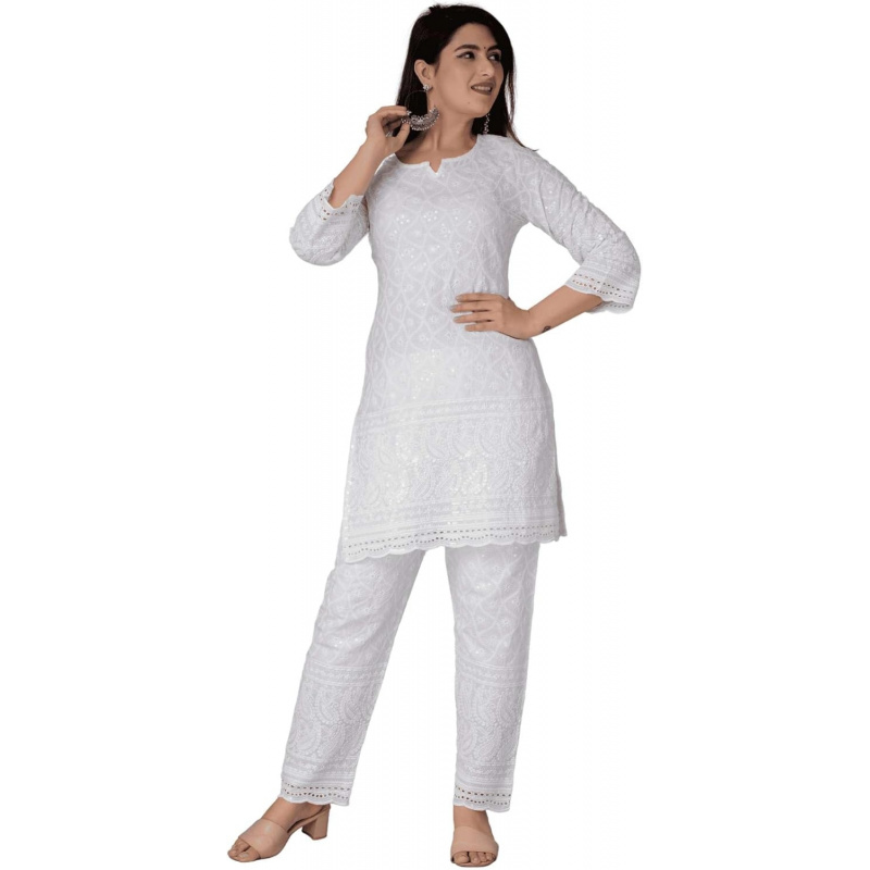 Chikankari Cotton Indian Kurti - Salwar Kameez Set ulasan dan harga