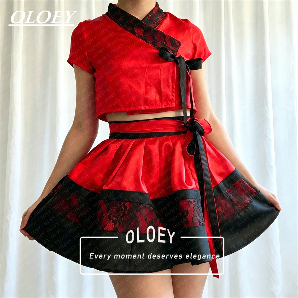 OLOEY Modern Black Red Short C - Hanbok Modern Set ulasan dan harga