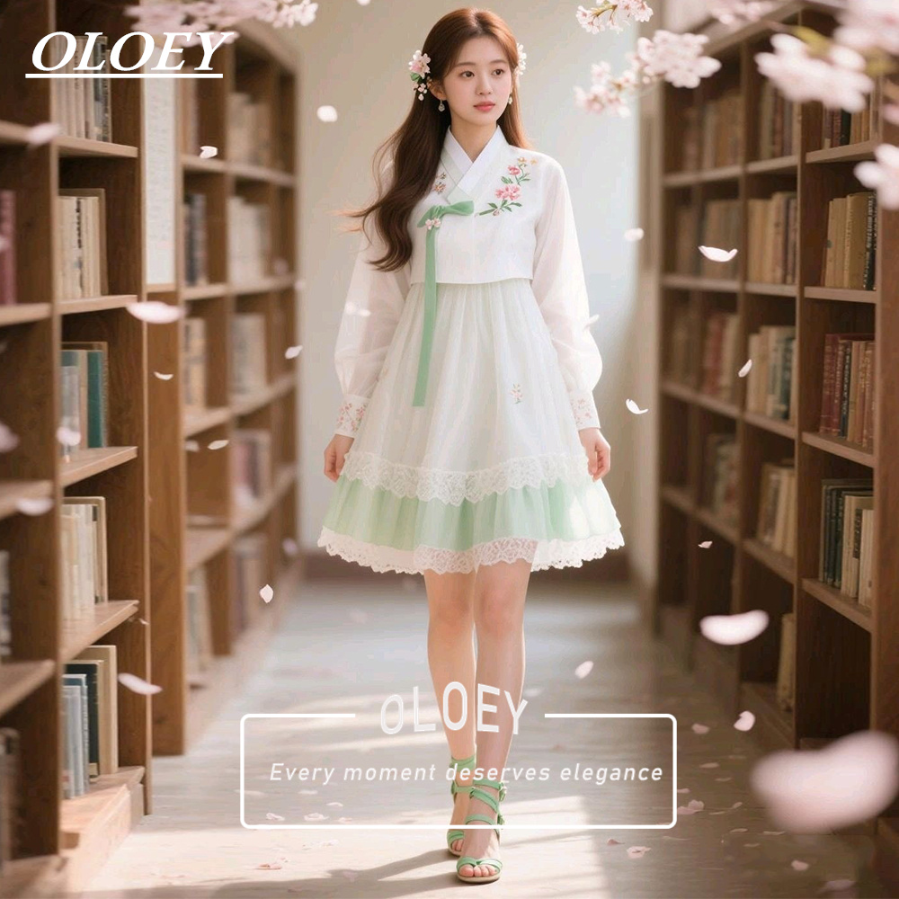 OLOEY Modern Green Ivory Short - Hanbok Modern Set ulasan dan harga